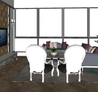 现代户型简欧客厅SU模型下载_sketchup草图大师SKP模型