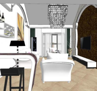 现代户型客厅餐厅SU模型下载_sketchup草图大师SKP模型