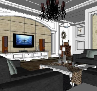 现代户型欧式客厅SU模型下载_sketchup草图大师SKP模型