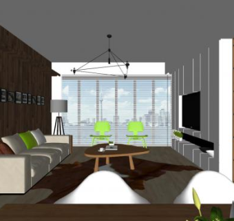 现代户型简约客厅室内SU模型下载_sketchup草图大师SKP模型