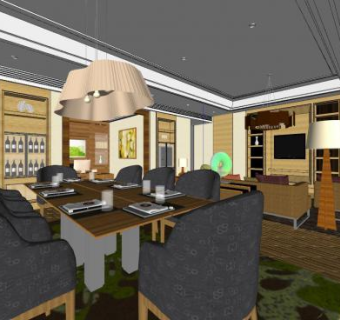 装修现代客餐厅SU模型下载_sketchup草图大师SKP模型