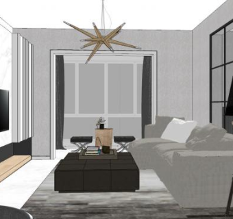 北欧简约风格客厅SU模型下载_sketchup草图大师SKP模型