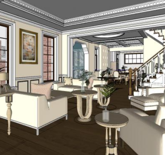 简欧客厅餐厅室内SU模型下载_sketchup草图大师SKP模型