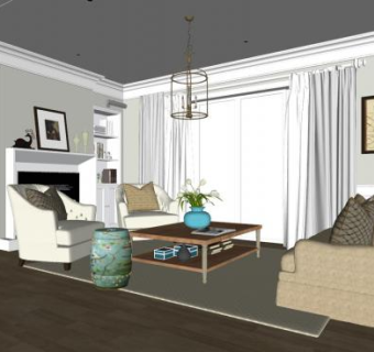 现代户型简欧室内SU模型下载_sketchup草图大师SKP模型