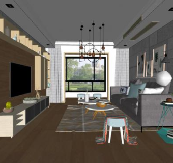 现代简约客厅装修sketchup模型下载_sketchup草图大师SKP模型