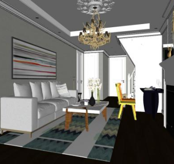 现代户型简约室内SU模型下载_sketchup草图大师SKP模型