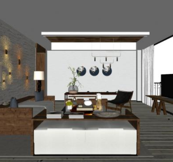 新中式禅意家装SU模型下载_sketchup草图大师SKP模型