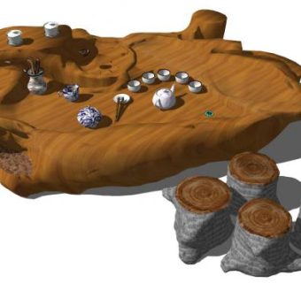 树雕茶桌su模型下载_sketchup草图大师SKP模型