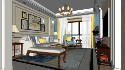 欧式现代客厅装修SU模型下载_sketchup草图大师SKP模型