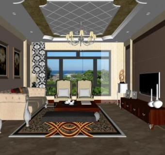 欧式轻奢客厅家装SU模型下载_sketchup草图大师SKP模型