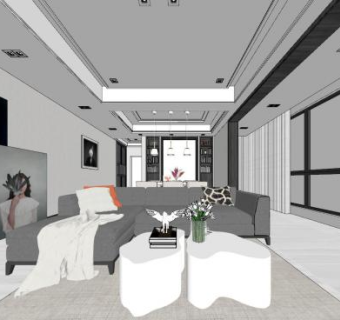 现代极简客餐厅SU模型下载_sketchup草图大师SKP模型