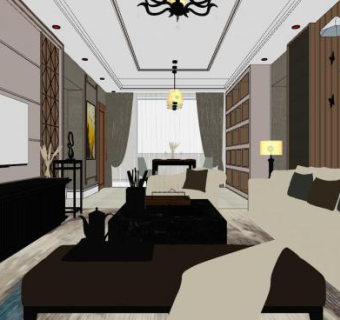 欧式现代客餐厅SU模型下载_sketchup草图大师SKP模型