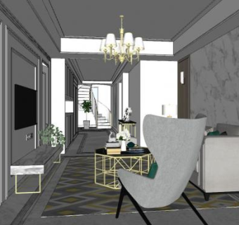 现代简欧客厅家装sketchup模型下载_sketchup草图大师SKP模型