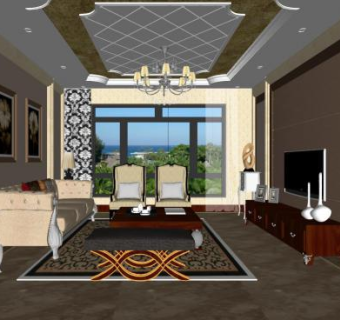 现代户型欧式轻奢客厅SU模型下载_sketchup草图大师SKP模型