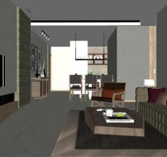 现代户型客餐厅设计SU模型下载_sketchup草图大师SKP模型