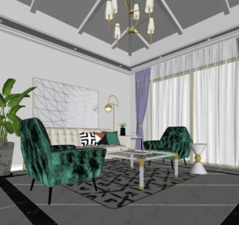 现代简约时尚客厅家具SU模型下载_sketchup草图大师SKP模型