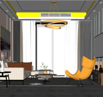 现代户型简约客厅家具SU模型下载_sketchup草图大师SKP模型