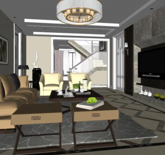 现代轻奢客厅设计sketchup模型下载_sketchup草图大师SKP模型