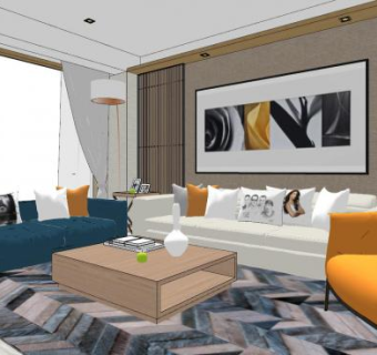 简约家装客厅SU模型下载_sketchup草图大师SKP模型