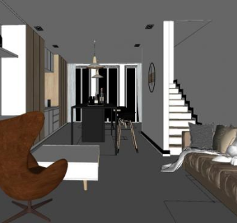 现代住宅客餐厅SU模型下载_sketchup草图大师SKP模型