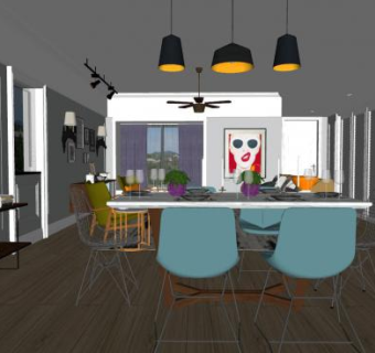 现代时尚客餐厅SU模型下载_sketchup草图大师SKP模型