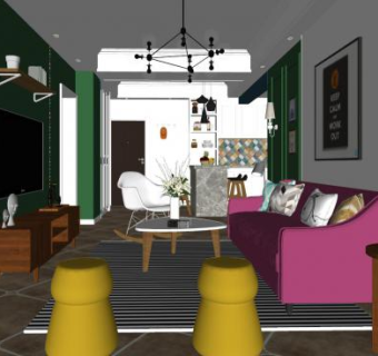 现代时尚客厅吧台SU模型下载_sketchup草图大师SKP模型