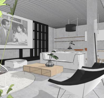 现代极简客厅设计SU模型下载_sketchup草图大师SKP模型