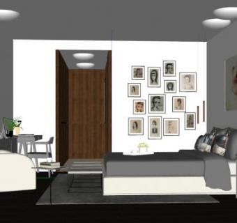 现代简约卧室室内sketchup模型下载_sketchup草图大师SKP模型