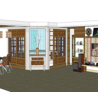 美式风格客餐厅sketchup模型下载_sketchup草图大师SKP模型