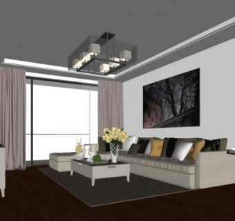 现代装修简约客厅SU模型下载_sketchup草图大师SKP模型