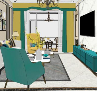 简欧轻奢客厅设计SU模型下载_sketchup草图大师SKP模型