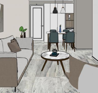 现代装修简约客餐厅SU模型下载_sketchup草图大师SKP模型