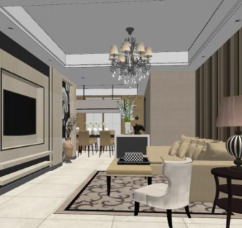 现代时尚客餐厅家装SU模型下载_sketchup草图大师SKP模型