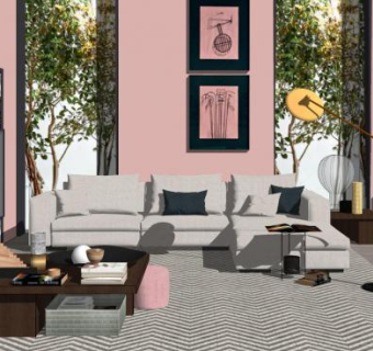 简约现代客厅设计装修SU模型下载_sketchup草图大师SKP模型