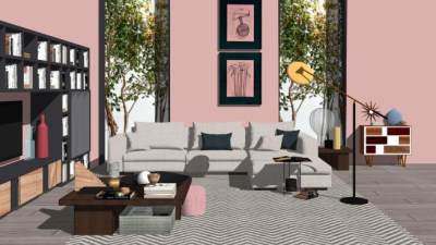 简约现代客厅设计装修SU模型下载_sketchup草图大师SKP模型