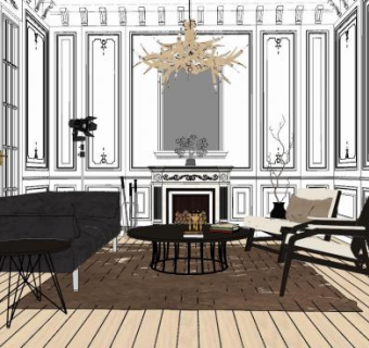欧式户型客厅家装SU模型下载_sketchup草图大师SKP模型
