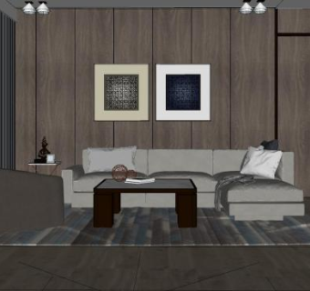 深色系客厅家装SU模型下载_sketchup草图大师SKP模型