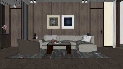 深色系客厅家装SU模型下载_sketchup草图大师SKP模型