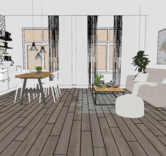 北欧简约客餐厅SU模型下载_sketchup草图大师SKP模型