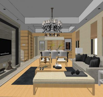 客餐厅室内家装SU模型下载_sketchup草图大师SKP模型