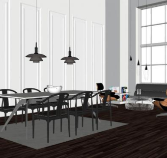 现代户型极简客餐厅SU模型下载_sketchup草图大师SKP模型