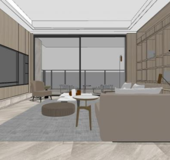 现代极简客餐厅设计SU模型下载_sketchup草图大师SKP模型