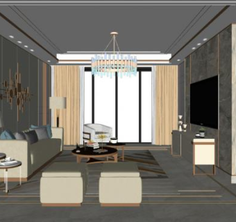 现代时尚客厅设计SU模型下载_sketchup草图大师SKP模型