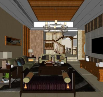 欧式复古客餐厅设计SU模型下载_sketchup草图大师SKP模型