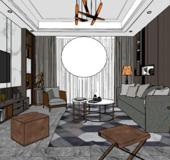 现代户型简约客厅设计sketchup模型下载_sketchup草图大师SKP模型