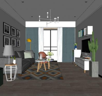 简欧风格客厅家具SU模型下载_sketchup草图大师SKP模型