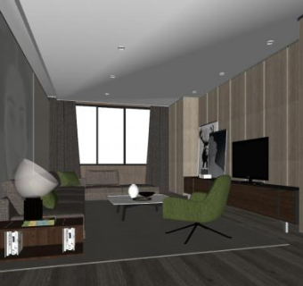 客厅极简装修SU模型下载_sketchup草图大师SKP模型