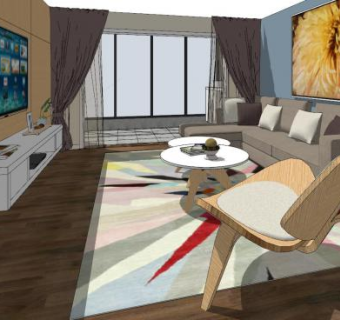 北欧装饰简约客厅SU模型下载_sketchup草图大师SKP模型
