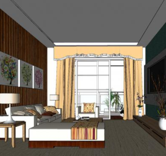 新中式客厅装饰装修SU模型下载_sketchup草图大师SKP模型