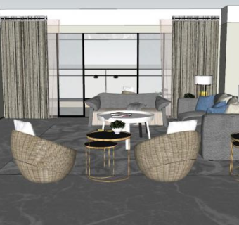 现代轻奢客厅组合SU模型下载_sketchup草图大师SKP模型